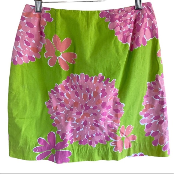Lilly Pulitzer Pink & Green Floral  lined Skirt 8 - Picture 1 of 4